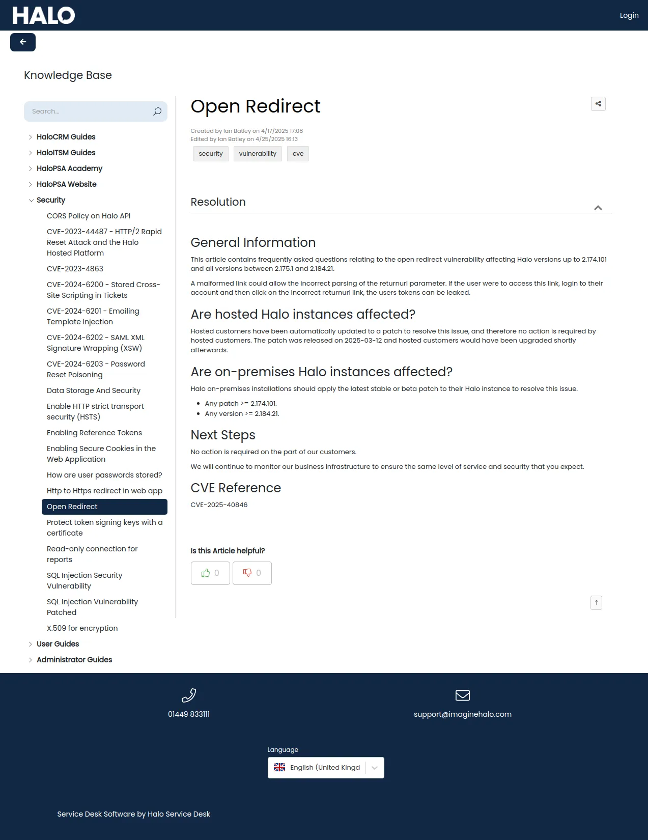 Halo Support Portal - Open Redirect