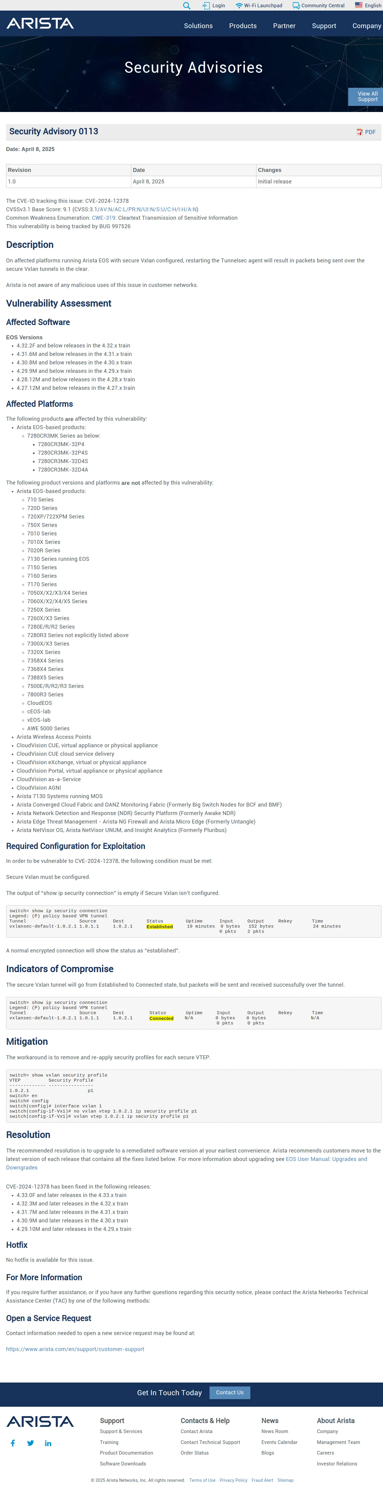 Security Advisory 0113 - Arista