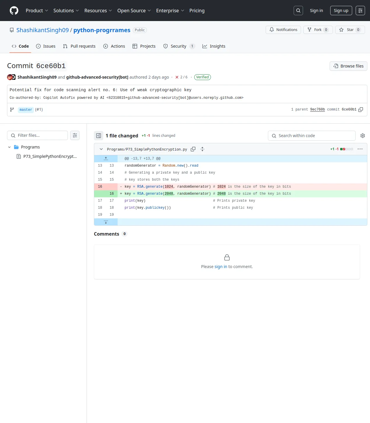 Potential fix for code scanning alert no. 6: Use of weak cryptographi… · ShashikantSingh09/python-progrrames@6ce60b1 · GitHub