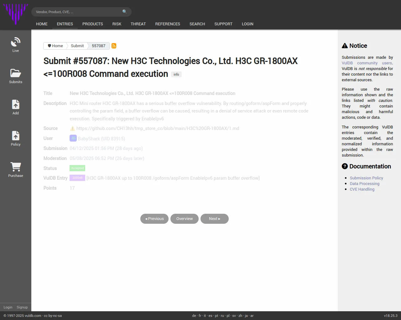 Submit #557087: New H3C Technologies Co., Ltd. H3C GR-1800AX <=100R008 Command execution