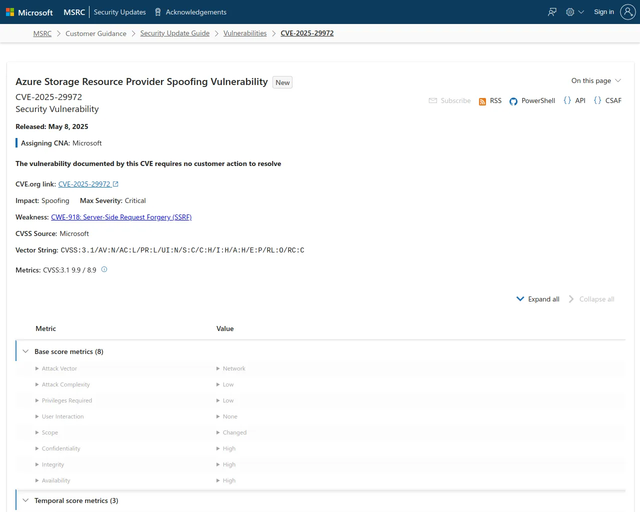 CVE-2025-29972 - Security Update Guide - Microsoft - Azure Storage Resource Provider Spoofing Vulnerability