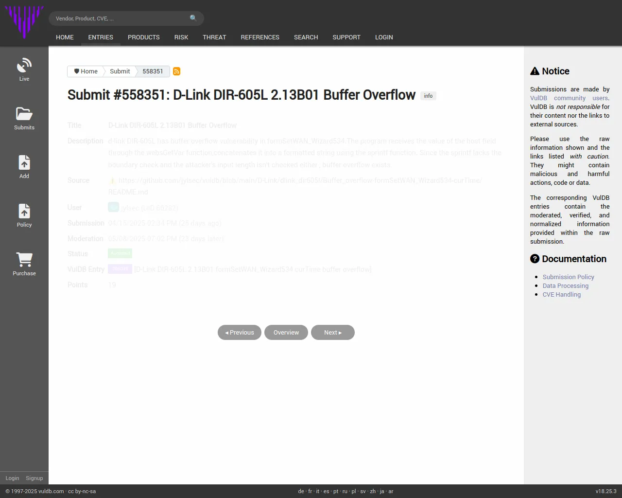 Submit #558351: D-Link DIR-605L 2.13B01 Buffer Overflow
