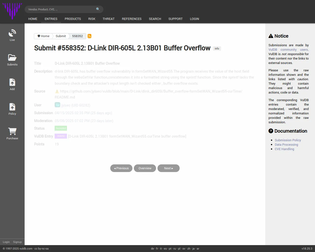Submit #558352: D-Link DIR-605L 2.13B01 Buffer Overflow
