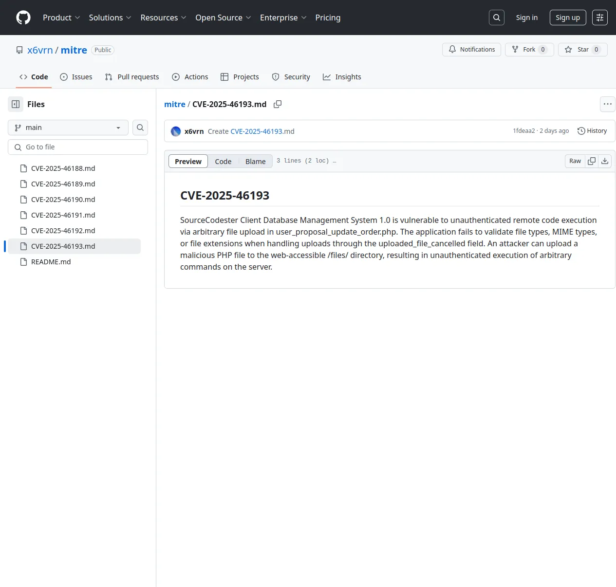 mitre/CVE-2025-46193.md at main · x6vrn/mitre · GitHub