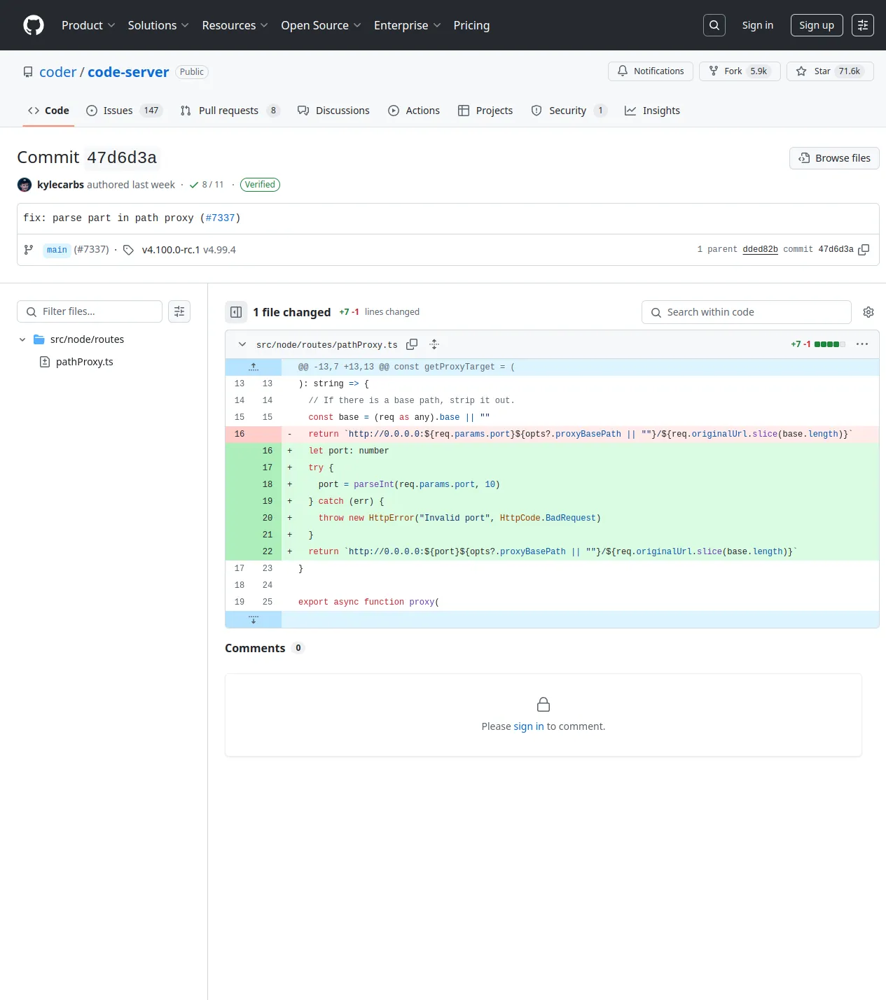 fix: parse part in path proxy (#7337) · coder/code-server@47d6d3a · GitHub