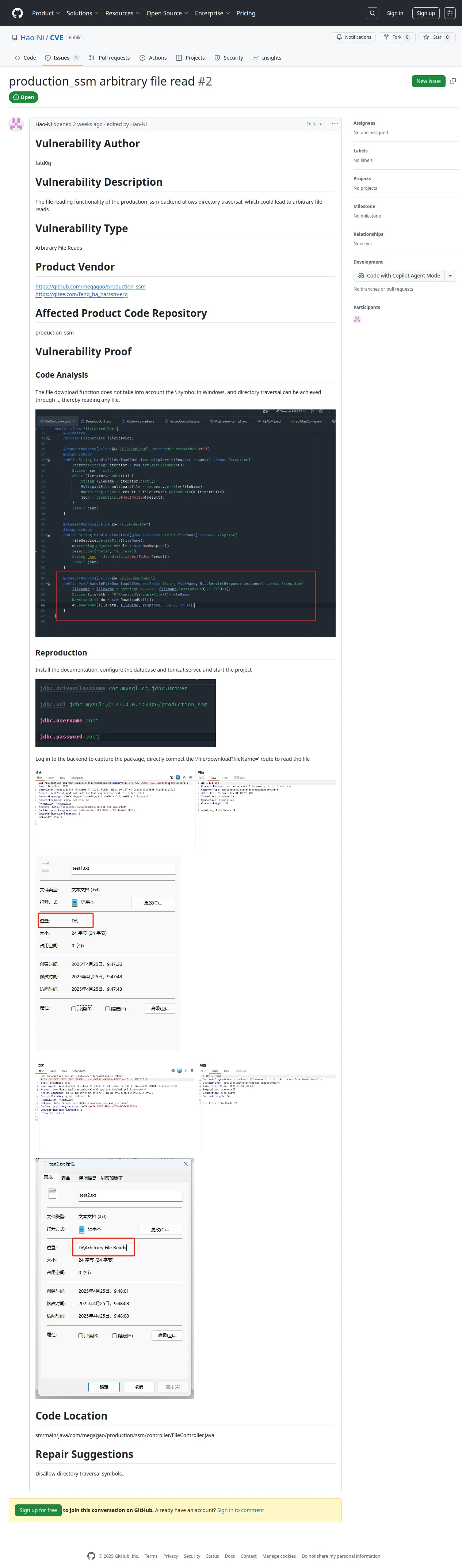 production_ssm arbitrary file read · Issue #2 · Hao-Ni/CVE