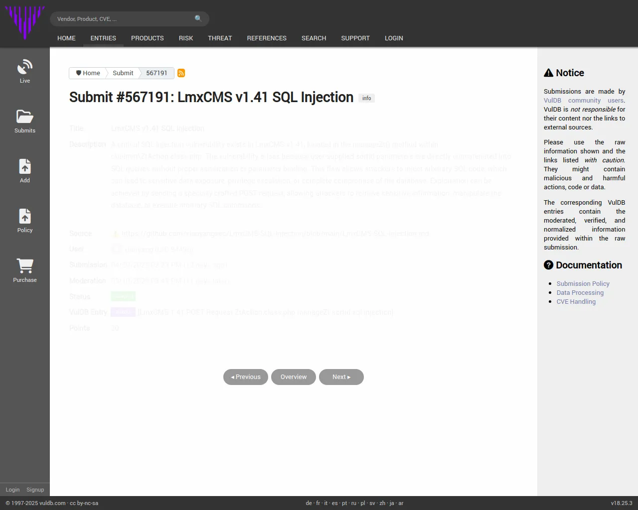 Submit #567191: LmxCMS v1.41 SQL Injection