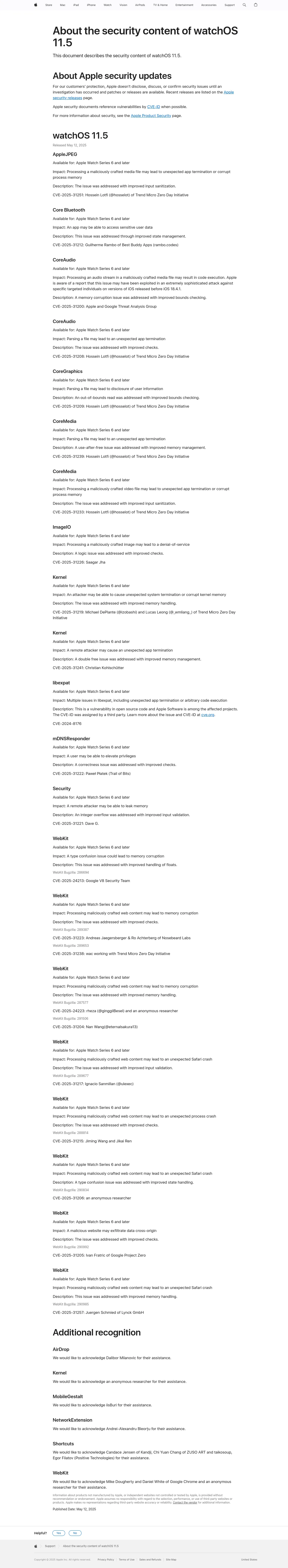 About the security content of watchOS 11.5 - Apple Support
