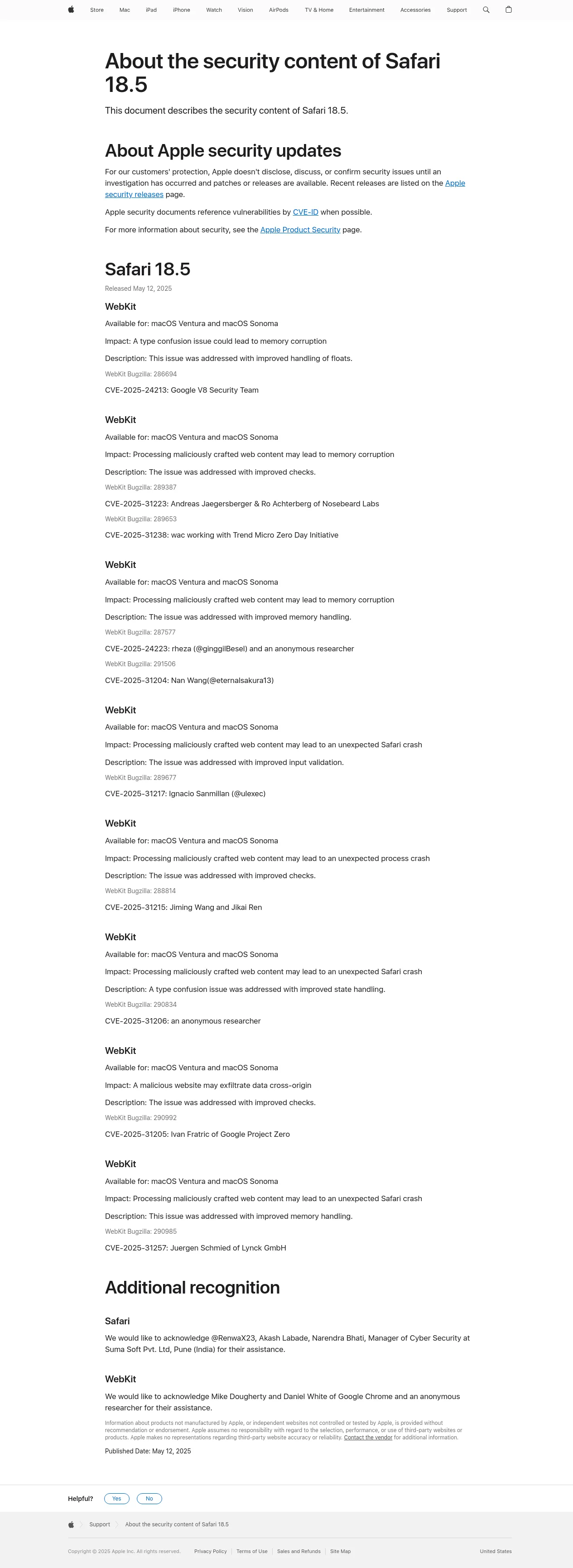 About the security content of Safari 18.5 - Apple Support