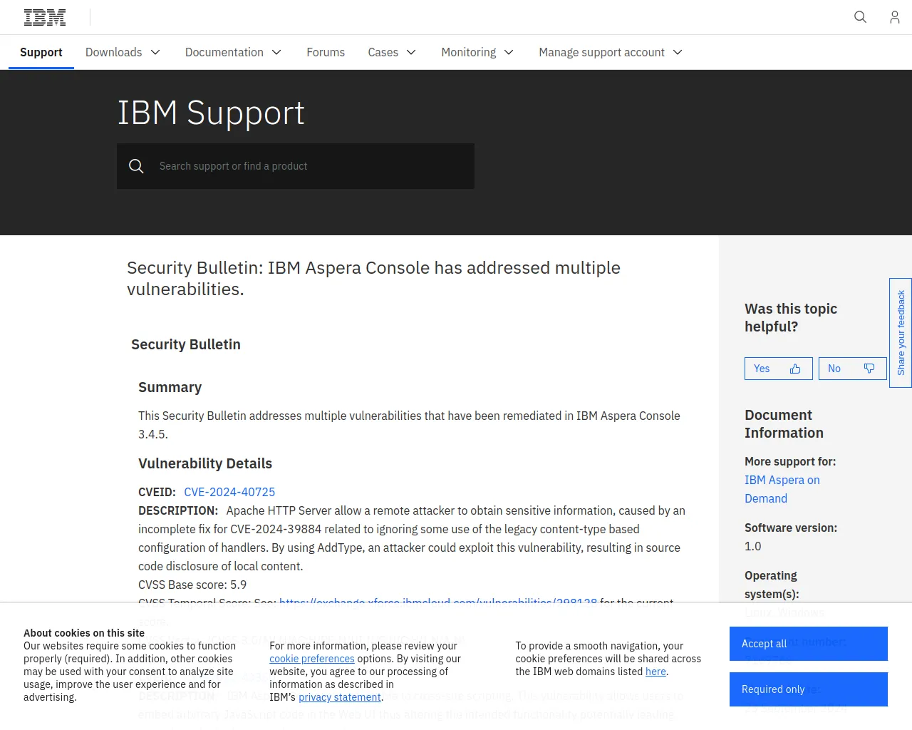 Security Bulletin: IBM Aspera Console has addressed multiple vulnerabilities.