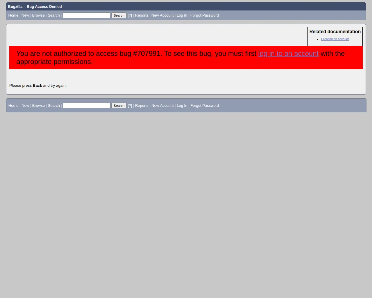 Bug Access Denied