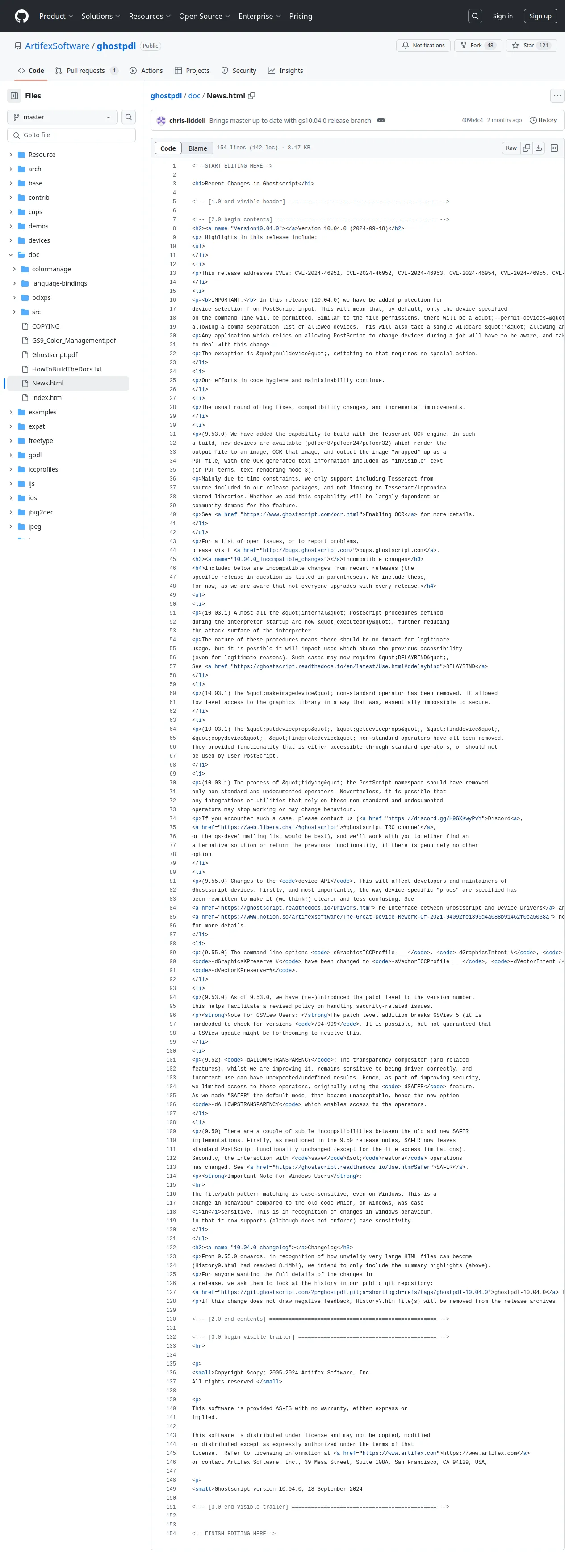 ghostpdl/doc/News.html at master · ArtifexSoftware/ghostpdl · GitHub