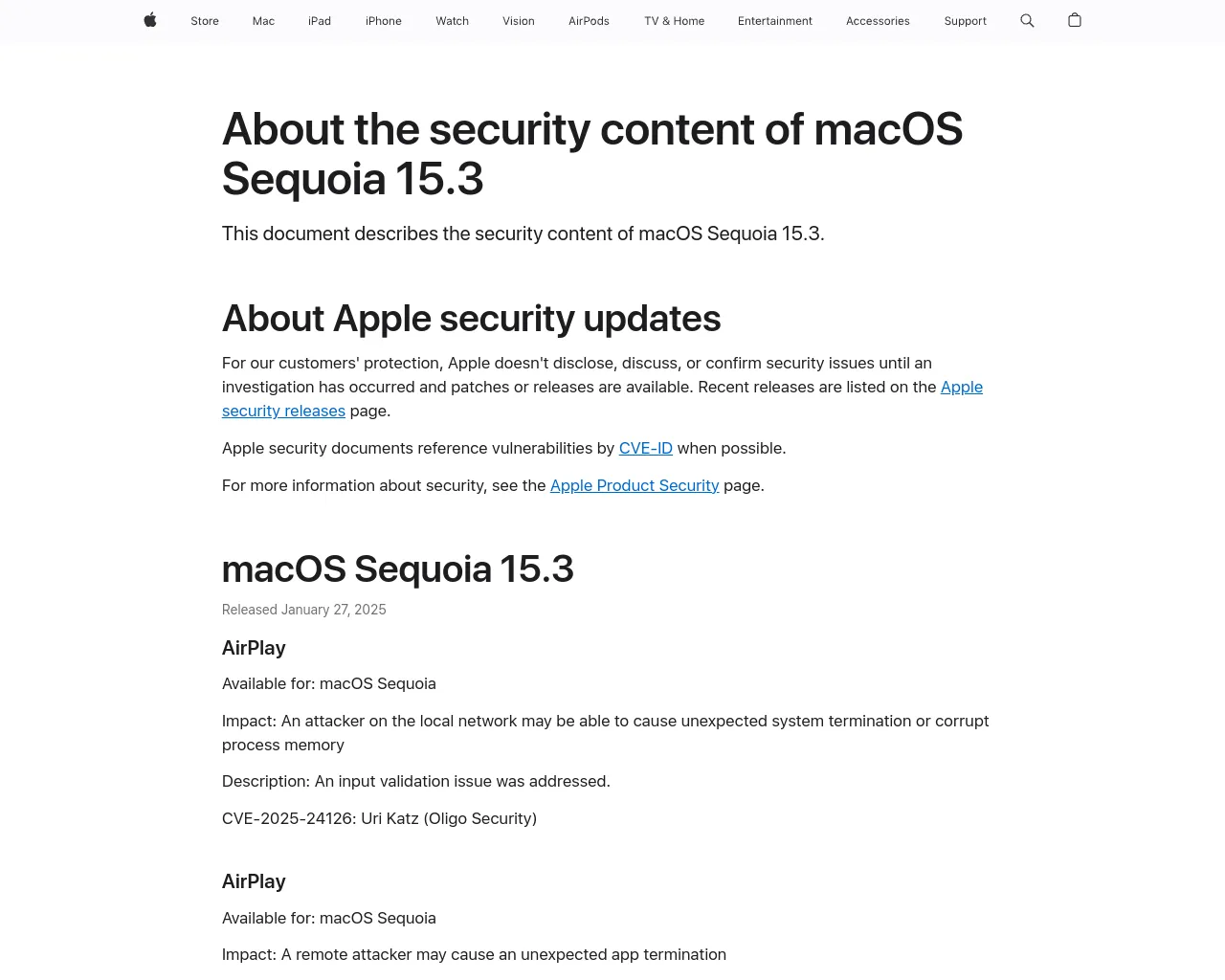 About the security content of macOS Sequoia 15.3 - Apple Support