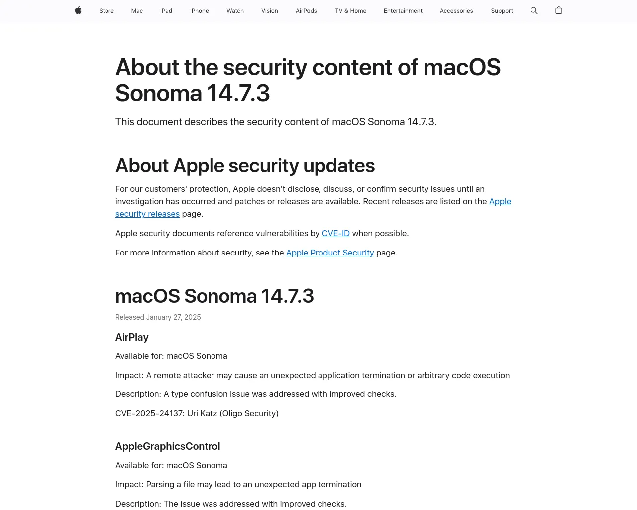 About the security content of macOS Sonoma 14.7.3 - Apple Support