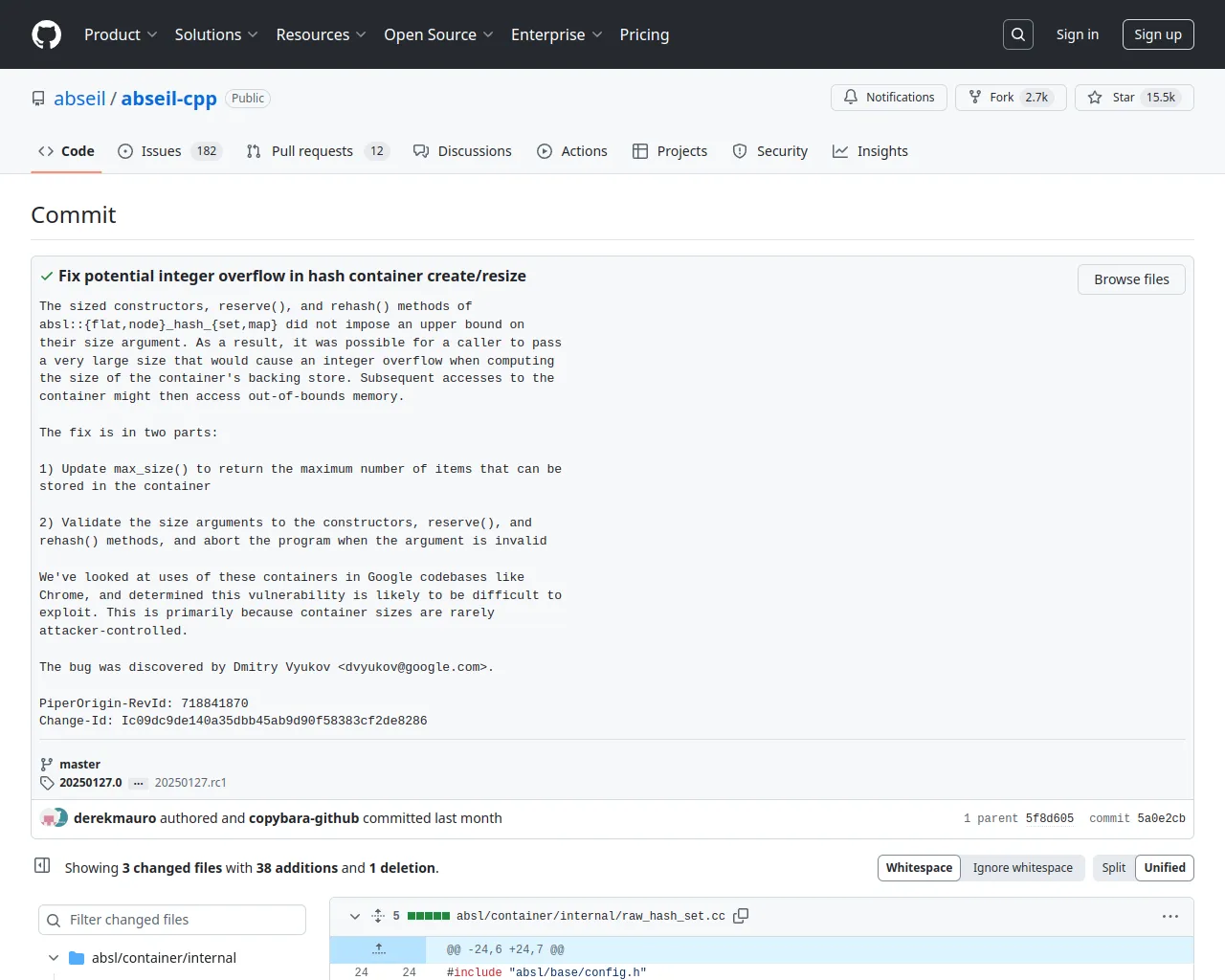 Fix potential integer overflow in hash container create/resize · abseil/abseil-cpp@5a0e2cb · GitHub