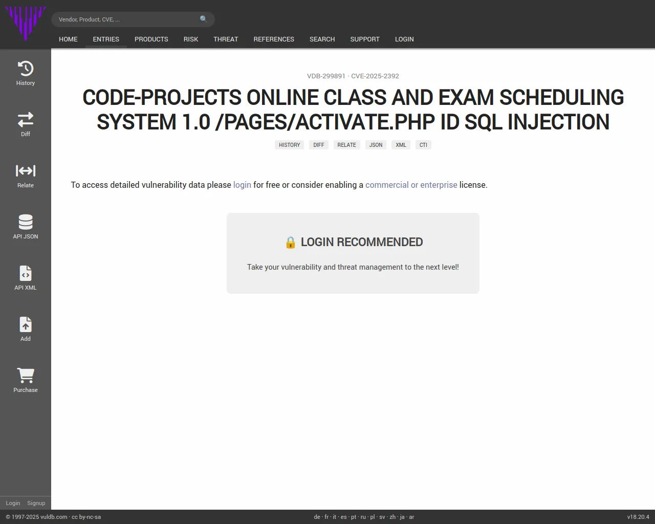 CVE-2025-2392 code-projects Online Class and Exam Scheduling System activate.php sql injection