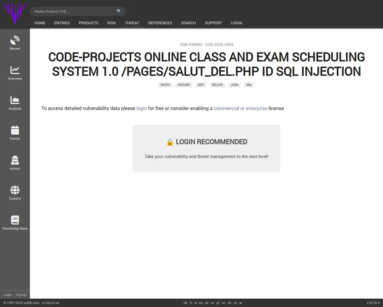 CVE-2025-2393 code-projects Online Class and Exam Scheduling System salut_del.php sql injection