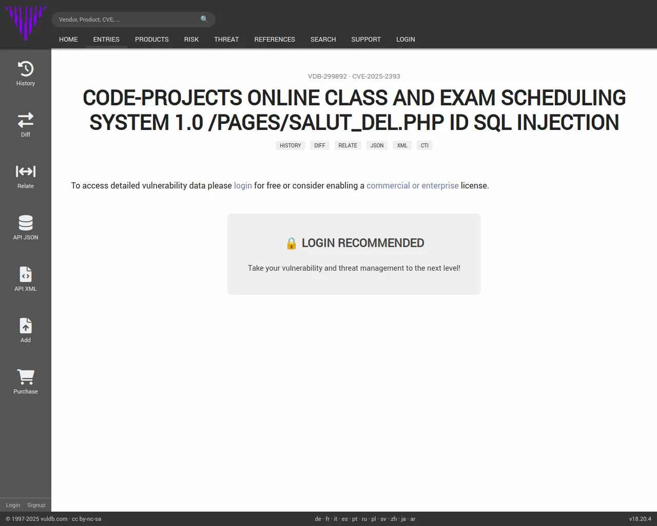 CVE-2025-2393 code-projects Online Class and Exam Scheduling System salut_del.php sql injection