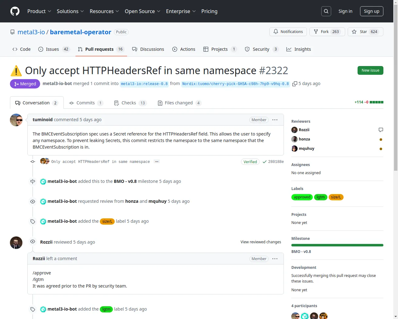 :warning: Only accept HTTPHeadersRef in same namespace by tuminoid · Pull Request #2322 · metal3-io/baremetal-operator · GitHub