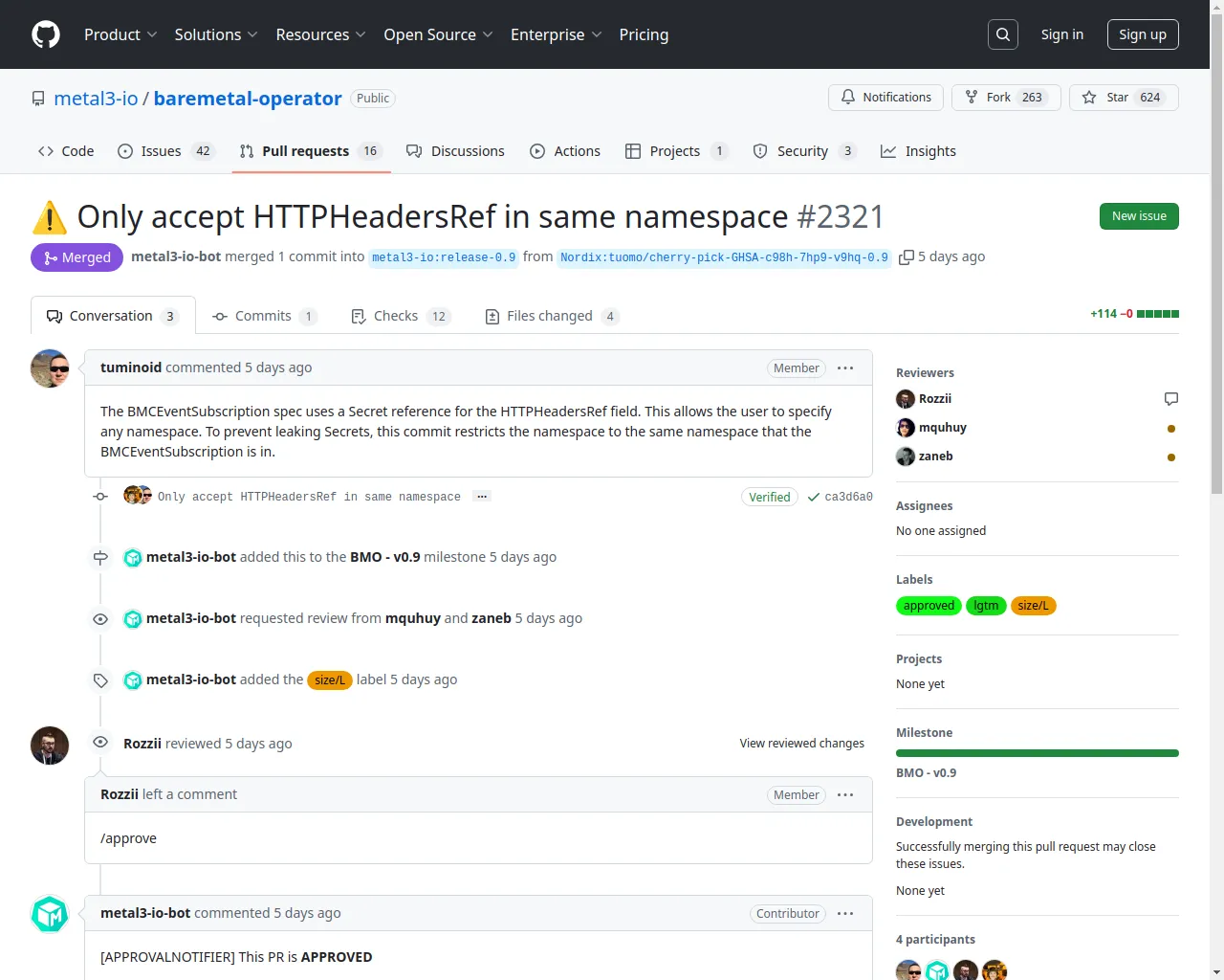 :warning: Only accept HTTPHeadersRef in same namespace by tuminoid · Pull Request #2321 · metal3-io/baremetal-operator · GitHub