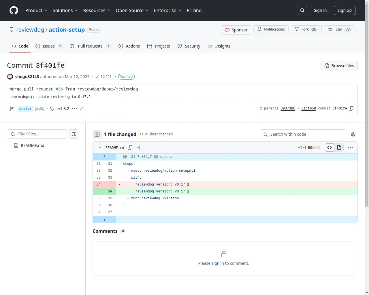 Merge pull request #36 from reviewdog/depup/reviewdog · reviewdog/action-setup@3f401fe · GitHub