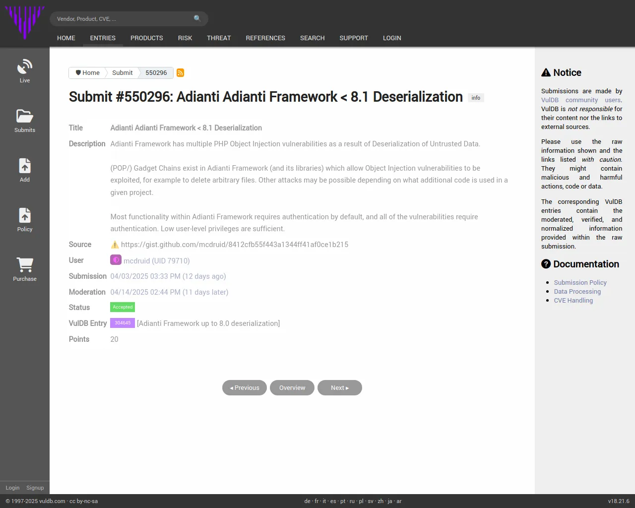 Submit #550296: Adianti Adianti Framework < 8.1 Deserialization