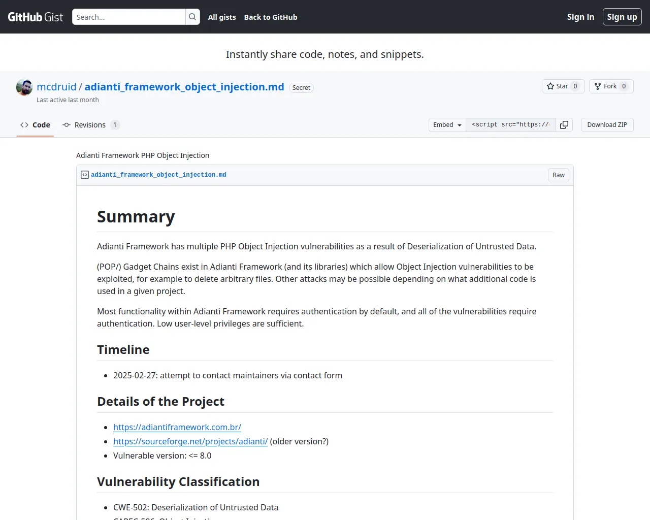 Adianti Framework PHP Object Injection · GitHub