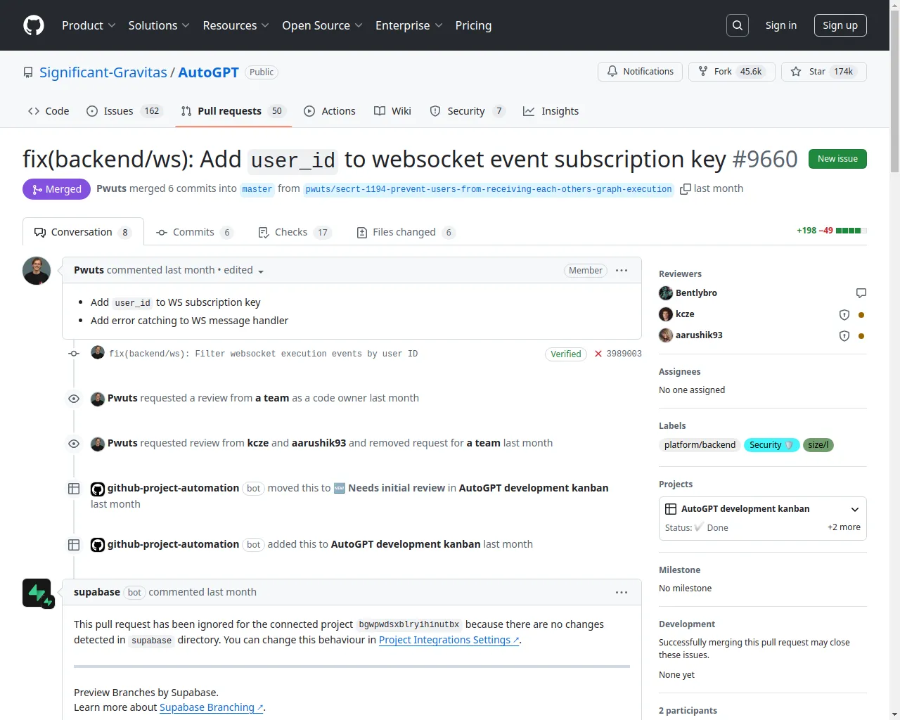 fix(backend/ws): Add `user_id` to websocket event subscription key by Pwuts · Pull Request #9660 · Significant-Gravitas/AutoGPT · GitHub