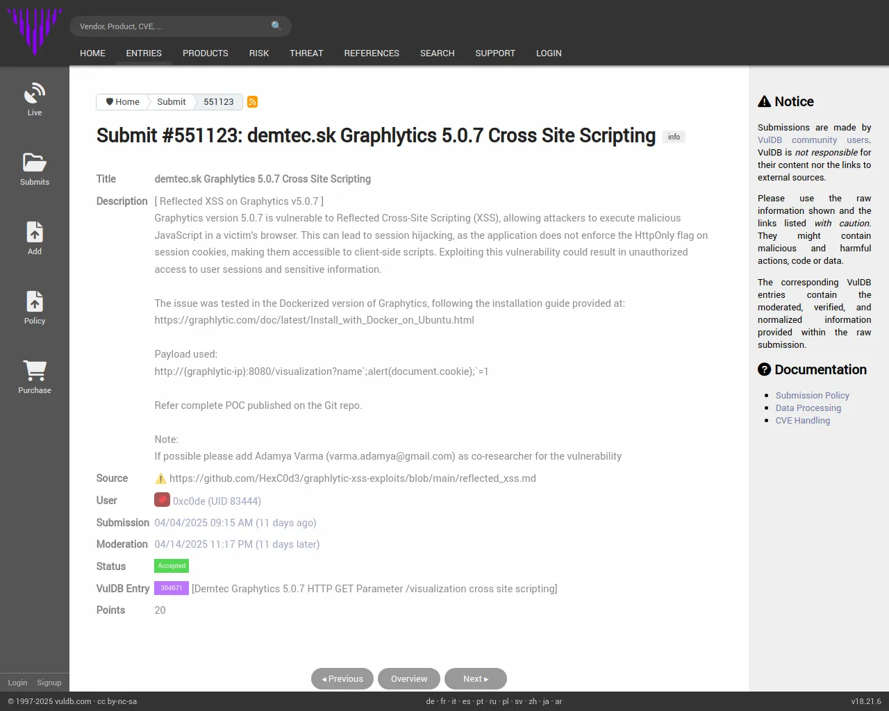 Submit #551123: demtec.sk Graphlytics 5.0.7 Cross Site Scripting